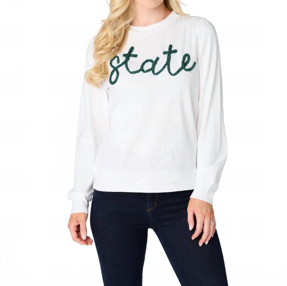 NEW STEWART SIMMONS script long sleeve top in state glitter
